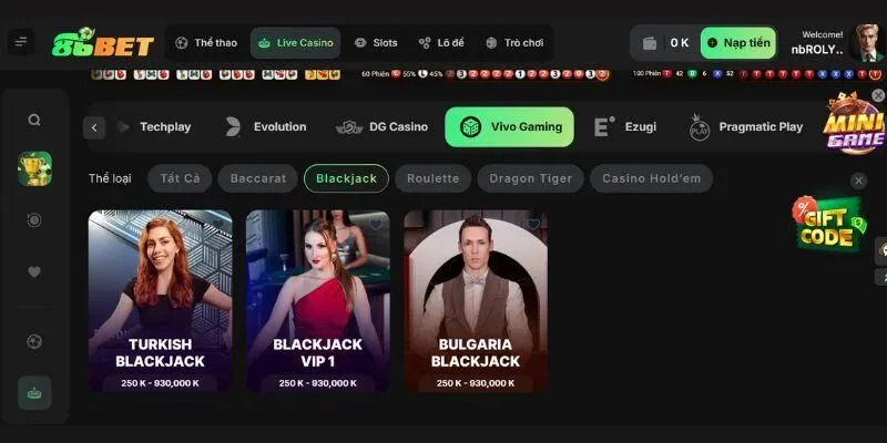 Ưu điểm sảnh Vivo Gaming Live Dealer 86bet
